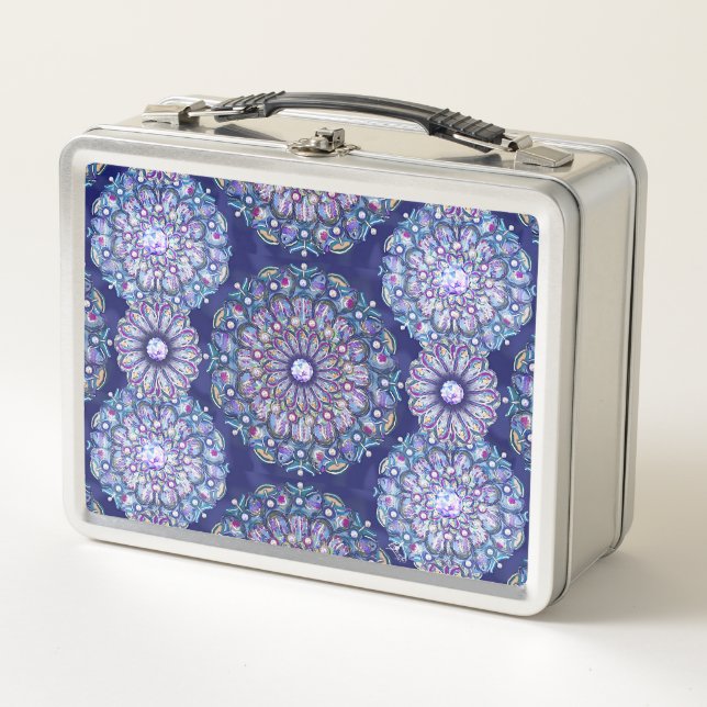 Blue Rosace recipes Metal Lunch Box (Front)