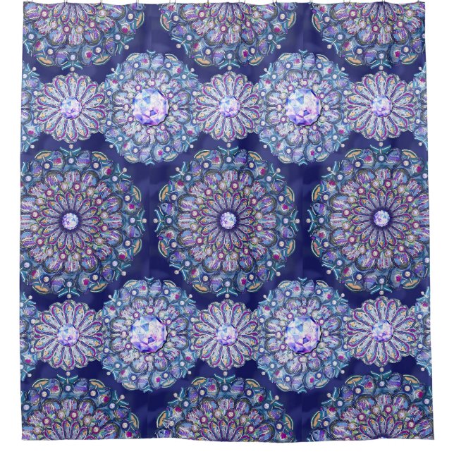 Blue Rosace Shower Curtain (Front)