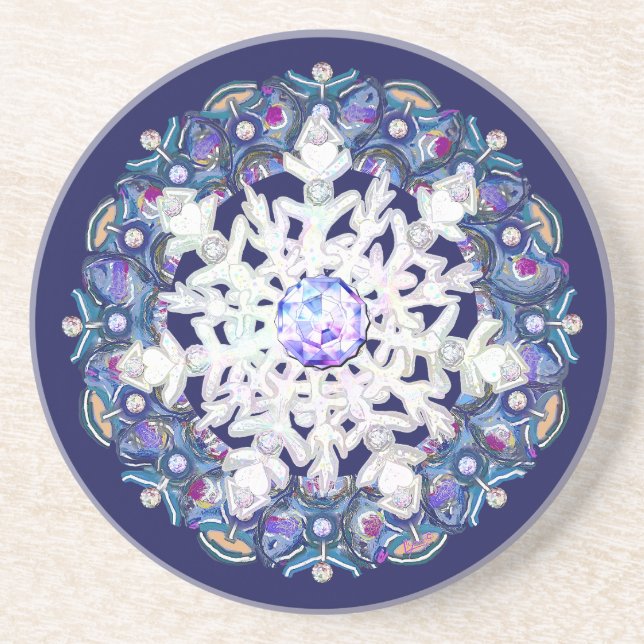Blue rosace & snowflake coaster (Front)
