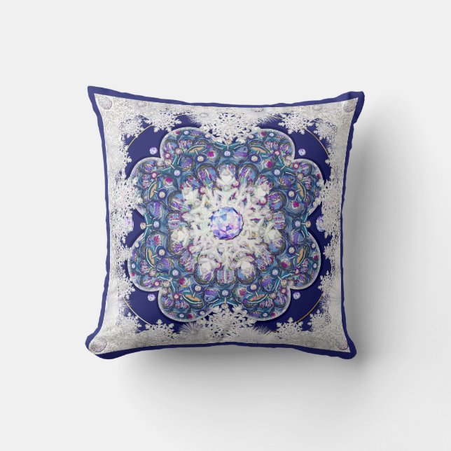 Blue rosace & snowflake cushion (Front)