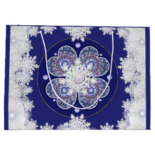 Blue rosace & snowflake large gift bag