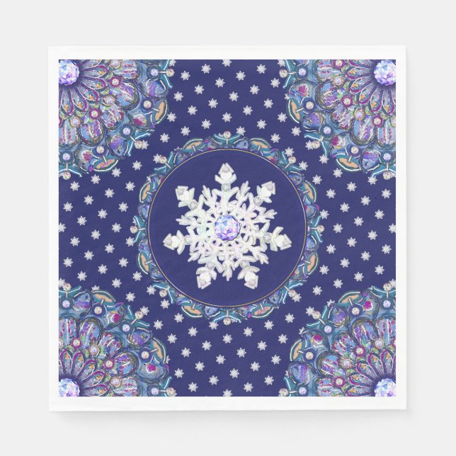 Blue rosace & snowflake napkin (Front)