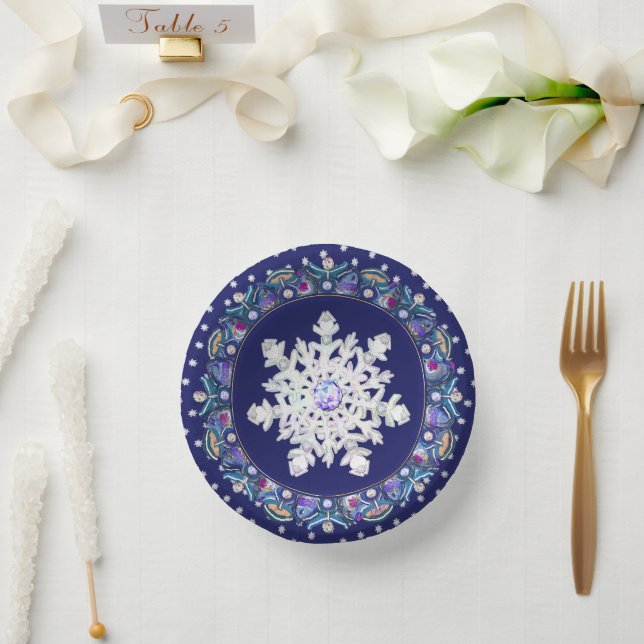 Blue rosace & snowflake paper plate (Wedding)