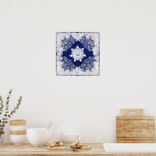 Blue rosace & snowflake poster