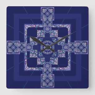 Blue Rosace Square Wall Clock