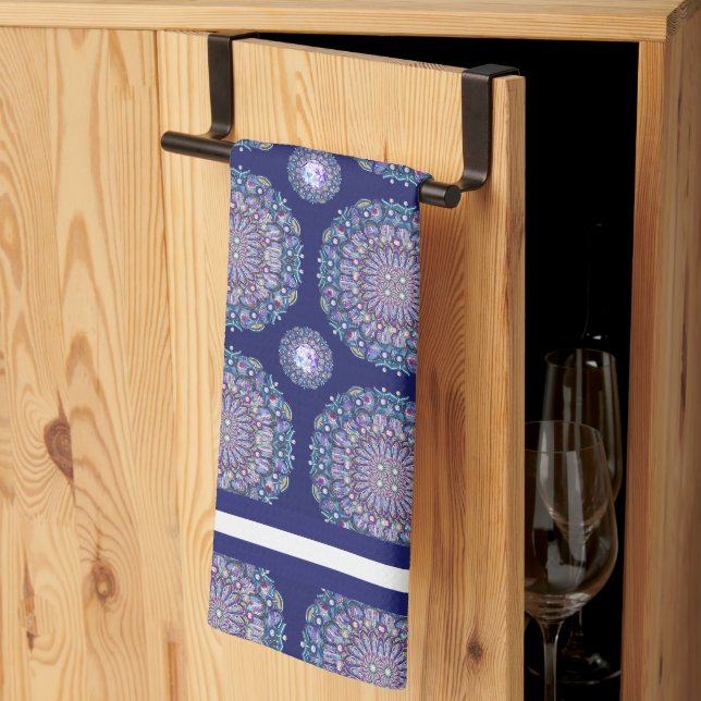 Blue Rosace Tea Towel (Thirds Fold)