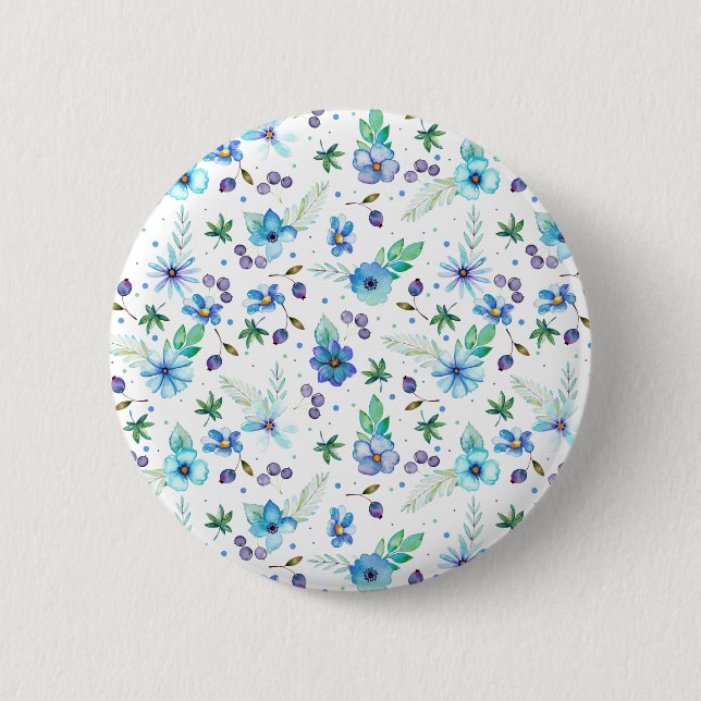Blue rose 6 cm round badge (Front)