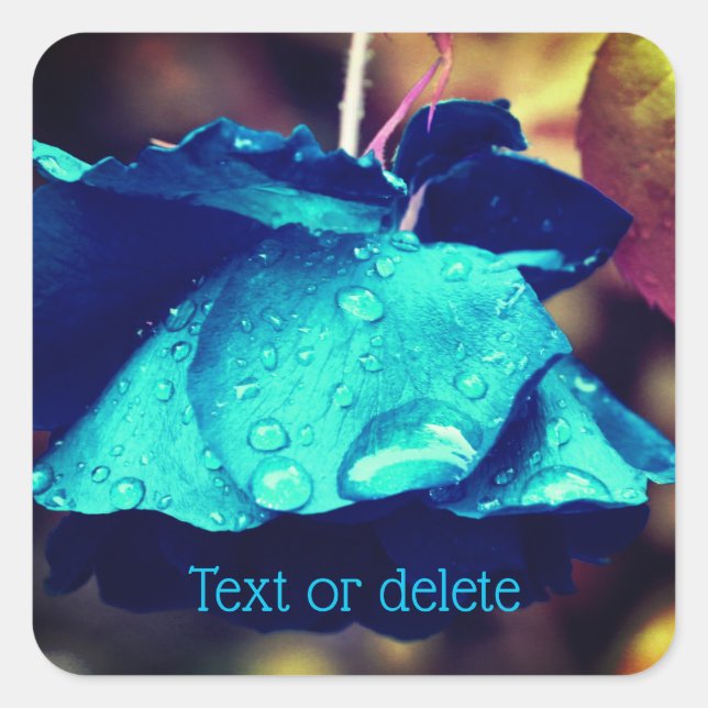 Blue Rose Abstract Flower Personalised Square Sticker (Front)