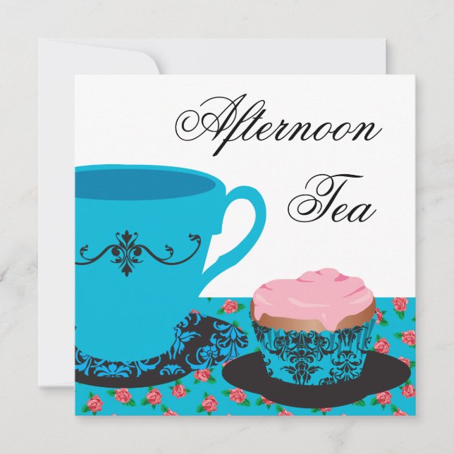 Blue Rose Afternoon Tea Invitation (Front)