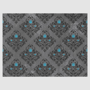 Blue Rose and Black Damask Decoupage Tissue Paper