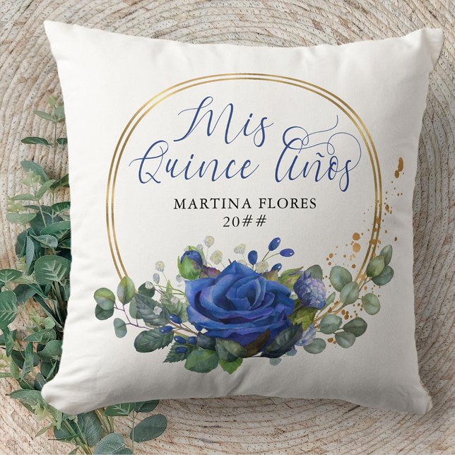 Blue Rose and Eucalyptus Mis Quince Anos Custom Cushion (Creator Uploaded)