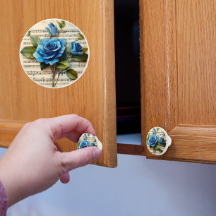 Blue Rose and Sheet Music Ceramic Knob