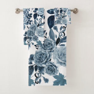 Blue rose bath towel set