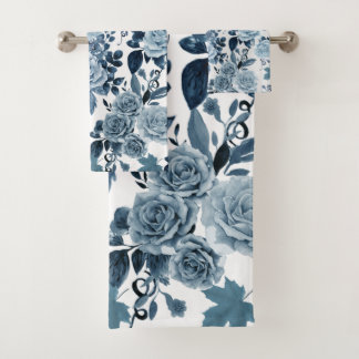 Blue rose bath towel set