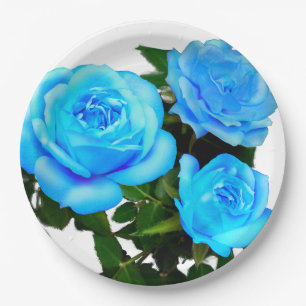 Blue rose blue flowers paper plate