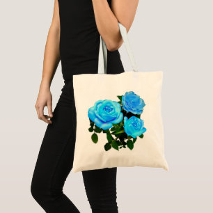 Blue rose blue flowers tote bag