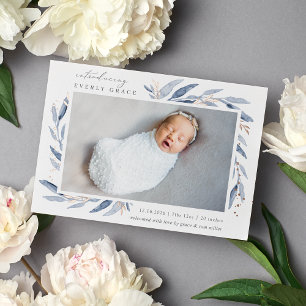 Blue & Rose Botanical Foil Birth Announcement