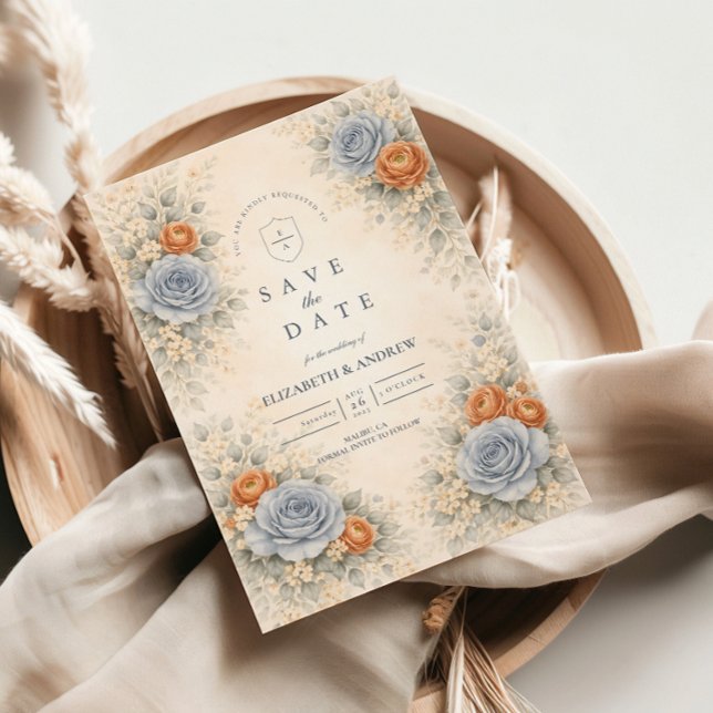 Blue Rose Botanical Wedding Save The Date (Creator Uploaded)