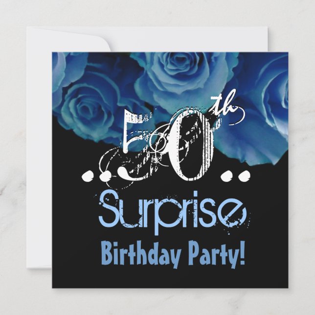 Blue Rose Bouquet 50th Surprise Birthday Party Invitation (Front)