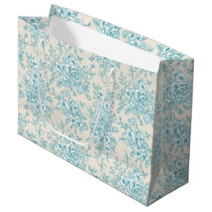 Blue Rose Bouquet Garden Floral Pattern Large Gift Bag