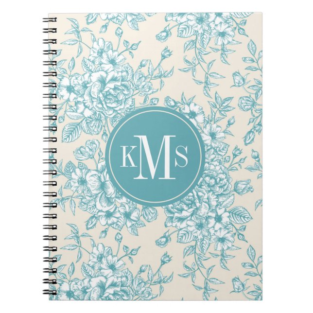 Blue Rose Bouquet Garden Floral Pattern Notebook (Front)