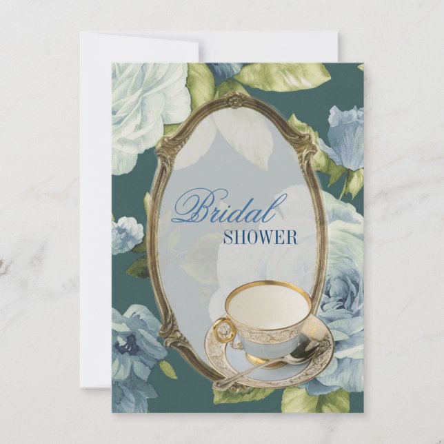 blue rose Bridal Shower Tea Party Invitation (Front)