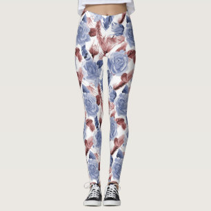 Blue Rose/Bronze Watercolor Women's Leggings