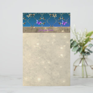 Blue Rose Butterflies w/Name  Stationery