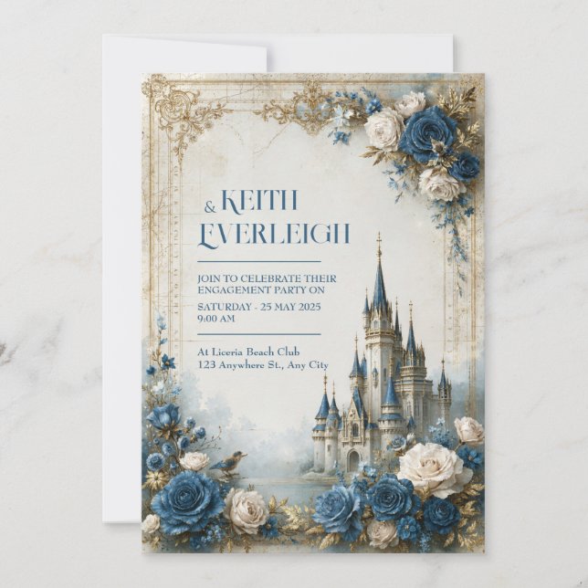 Blue Rose Castle Wedding Invitation (Front)