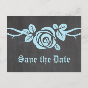 Blue Rose Chalkboard Save the Date Postcard