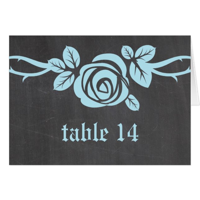 Blue Rose Chalkboard Table Number Card (Front Horizontal)