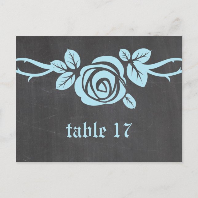 Blue Rose Chalkboard Table Number Postcard (Front)
