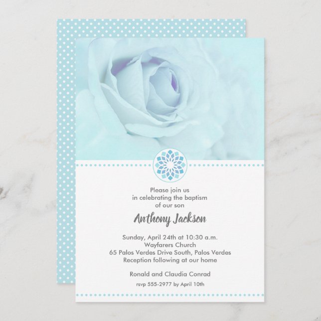 Blue Rose Christening, Baptism Invitations (Front/Back)