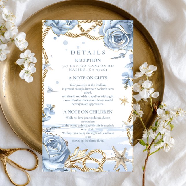 Blue Rose Coastal Rope Wedding Enclosure Card (Creator Uploaded)