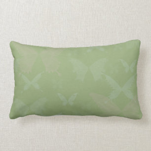 Blue Rose Coloured Butterflies on Sage Green Lumbar Cushion