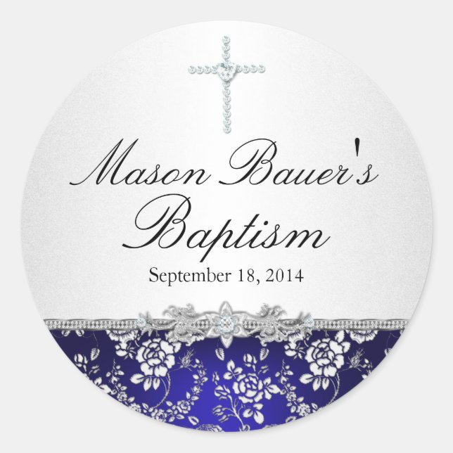 Blue Rose & Cross Baptism Sticker (Front)