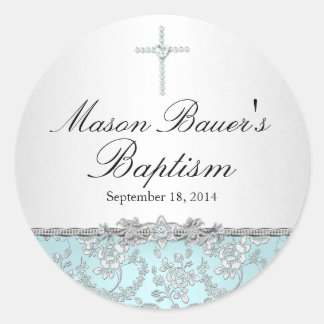 Blue Rose & Cross Baptism Sticker