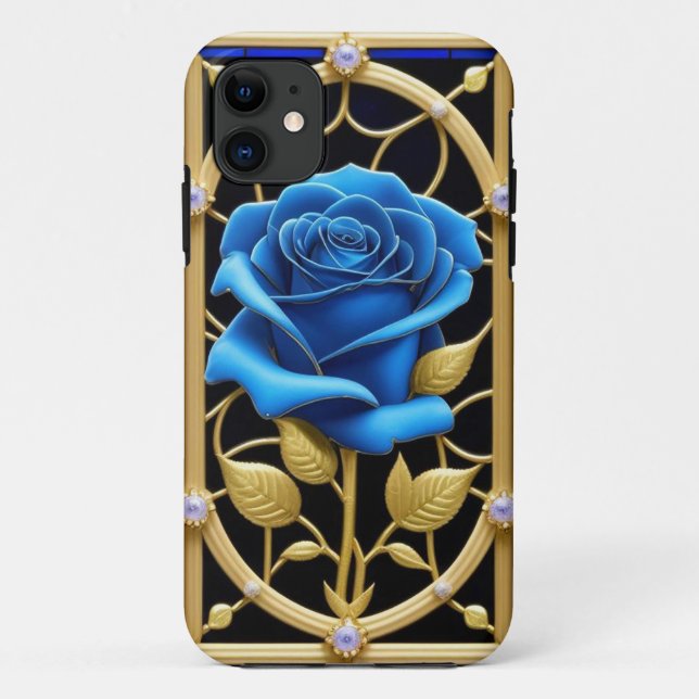 Blue Rose Design in Stained Glass Case-Mate iPhone Case (Back)