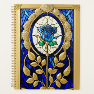 Blue Rose Design in Stained Glass Planner