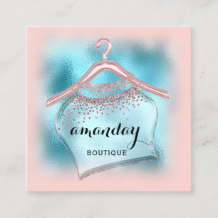 Blue Rose Fashion Shop Boutique Cloth Hanger Square Business Card