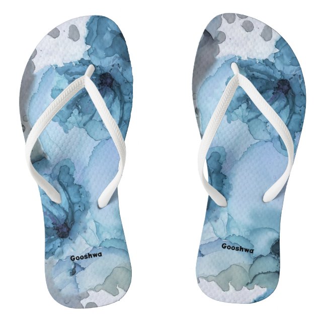 Blue Rose Flip Flops, Slim Straps Thongs (Footbed)