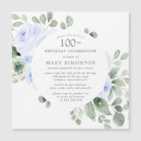 Blue Rose Floral Eucalyptus 100th Birthday Party