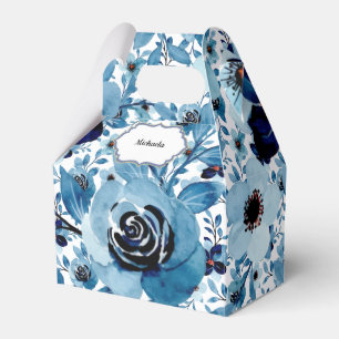 Blue rose floral flower pattern spring wedding  favour box