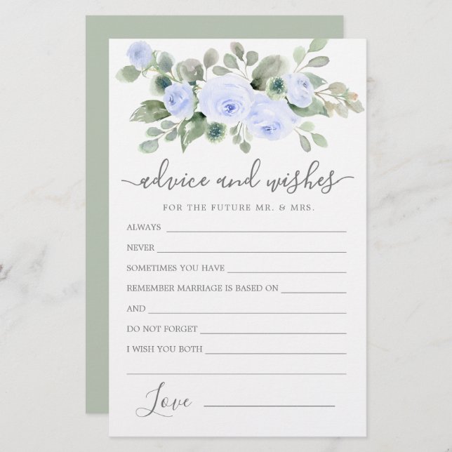 Blue Rose Floral Greenery Advice and Wishes Card (Front/Back)