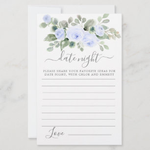 Blue Rose Floral Greenery Date Night Card
