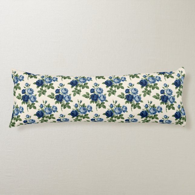 Blue Rose Floral Pattern Body Cushion (Front)