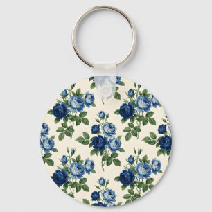 Blue Rose Floral Pattern Key Ring