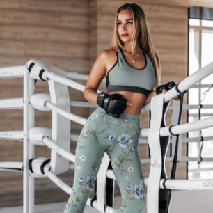 Blue Rose Floral Patterned Leggings