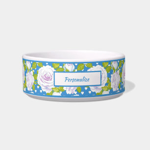 Blue Rose Floral Personalised Pet Bowl Design