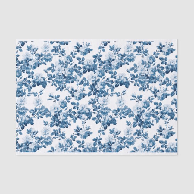 Blue Rose Floral Vines Flower Pattern Tissue Paper (Front)